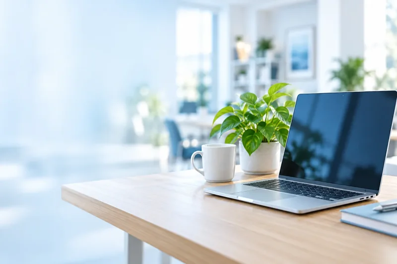Ordinateur portable dans un bureau lumineux